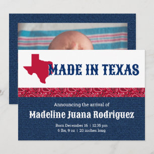 Blue Denim & Red Bandana Print Texas Baby Aankondiging