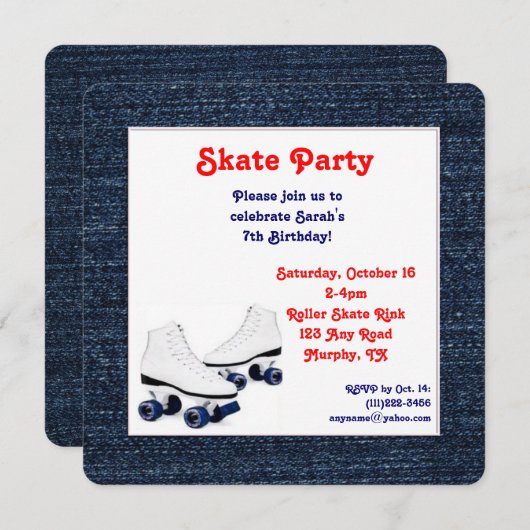 Blue Denim Roller Schaats Birthday Invitation Kaart (Voorkant / Achterkant)