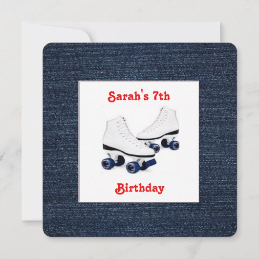 Blue Denim Roller Schaats Birthday Invitation Kaart (Achterkant)