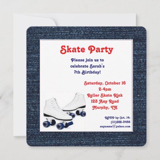 Blue Denim Roller Schaats Birthday Invitation Kaart (Voorkant)