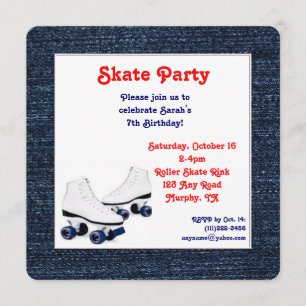 Blue Denim Roller Schaats Birthday Invitation Kaart