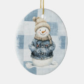 Blue Denim Snowman Christmas Keramisch Ornament (Rechts)