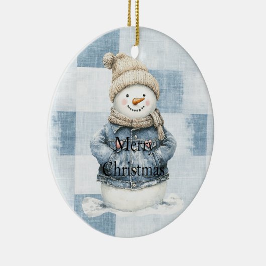 Blue Denim Snowman Christmas Keramisch Ornament (Rechts)