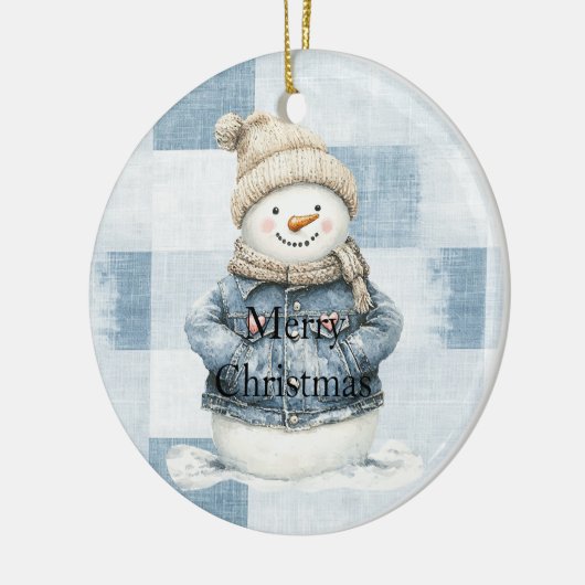 Blue Denim Snowman Christmas Keramisch Ornament (Links)