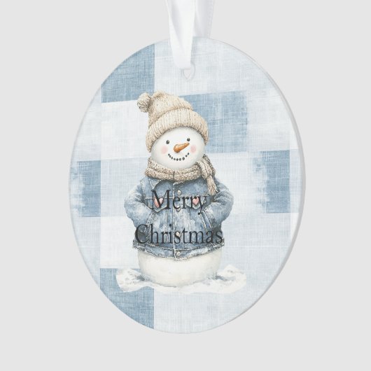 Blue Denim Snowman Christmas Ornament (voorkant)