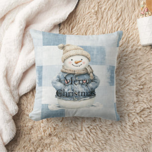 Blue Denim Snowman Kerstmis Kussen