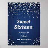 Blue Denim Sweet Sixteen 16e verjaardag Welkom Poster (Voorkant)