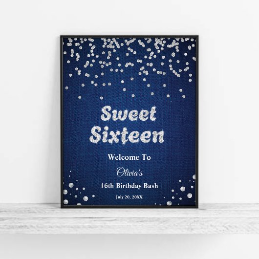 Blue Denim Sweet Sixteen 16e verjaardag Welkom Poster