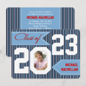 Blue, Denim, White, Red Photo Afstuderen Invite Kaart (Voorkant / Achterkant)