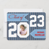 Blue, Denim, White, Red Photo Afstuderen Invite Kaart (Voorkant)