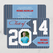 Blue, Denim, White, Red Photo Afstuderen Invite Kaart (Voorkant / Achterkant)