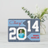 Blue, Denim, White, Red Photo Afstuderen Invite Kaart (Staand voorkant)