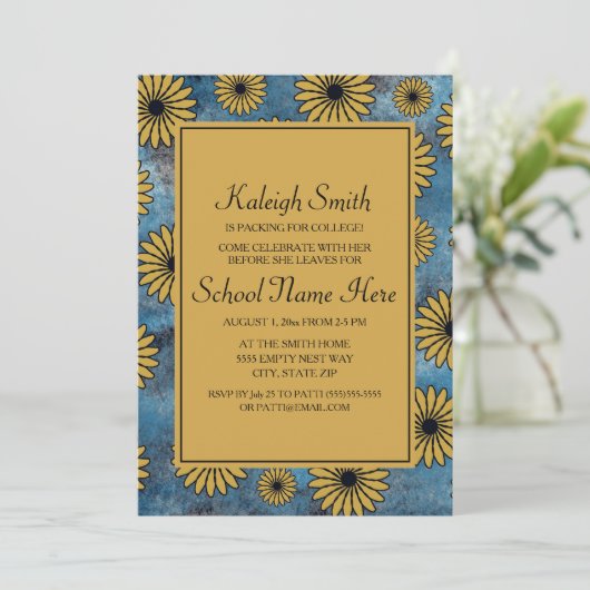 Blue Denim Yellow Floral College Trunk Party Kaart (Staand voorkant)