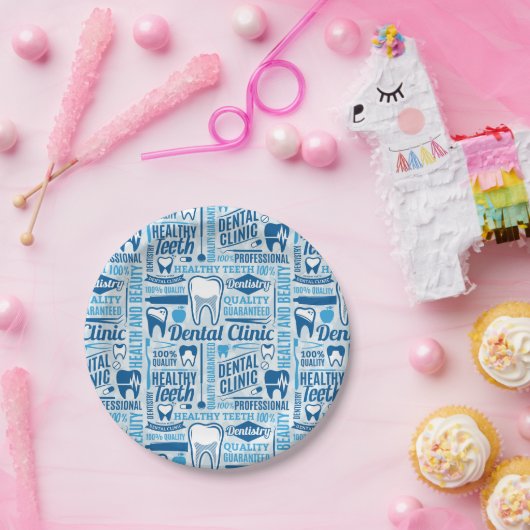 Blue Dental Clinic Pattern Papieren Bordje (Feest)