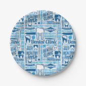 Blue Dental Clinic Pattern Papieren Bordje (Voorkant)