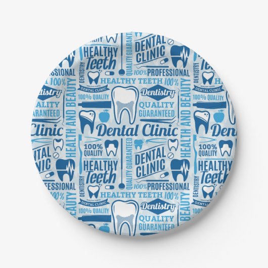 Blue Dental Clinic Pattern Papieren Bordje (Voorkant)