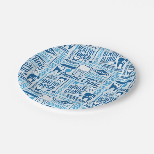 Blue Dental Clinic Pattern Papieren Bordje (Gekanteld)