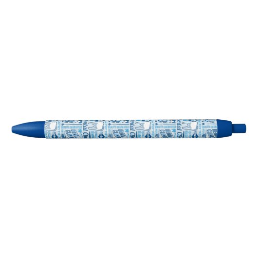 Blue Dental Clinic Pattern Zwarte Inkt Pen (Voorkant)
