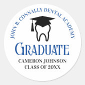 Blue Dental School Custom Tandarts Afstudeerfeest Ronde Sticker (Voorkant)