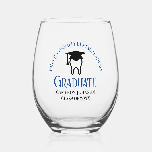 Blue Dental School Custom Tandarts Afstuderen Wijnglas Zonder Voet (Voorkant)