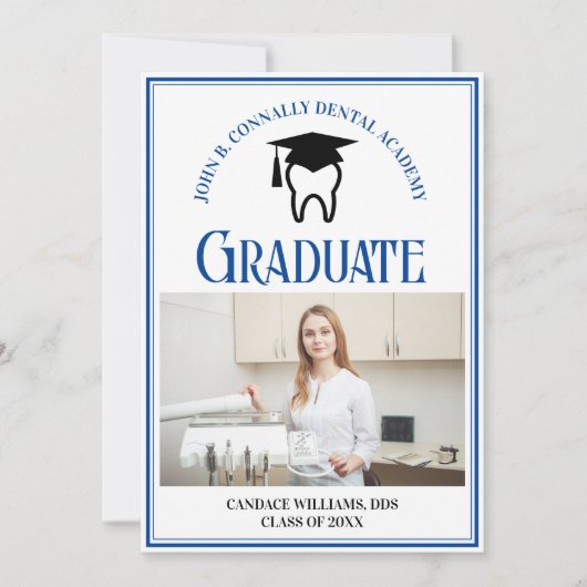 Blue Dental School Foto Aangepast Afstuderen Aankondiging (Voorkant)