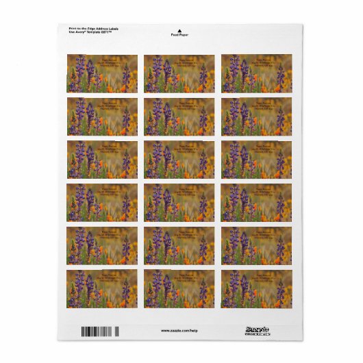 Blue Desert Lupine Flowers Oranje Poppies address Etiket (Full Sheet)