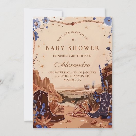 Blue Desert Western Baby Shower Kaart (Voorkant)