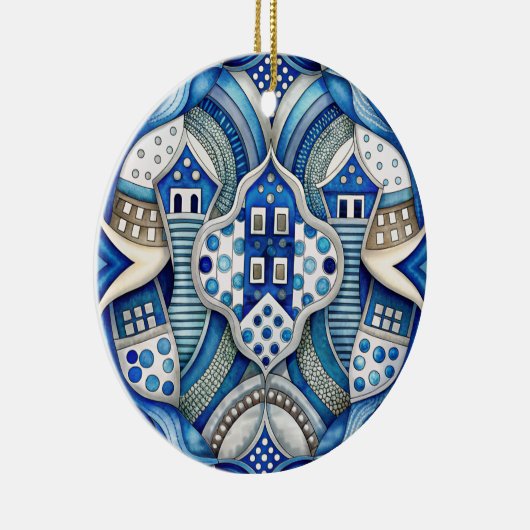  Blue Design Art Collection Keramisch Ornament (Rechts)