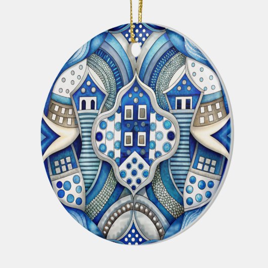 Blue Design Art Collection Keramisch Ornament (Links)