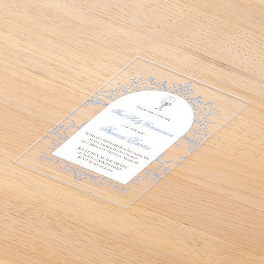  blue design First Holy Communion Acryl Uitnodigingen (Laagn)