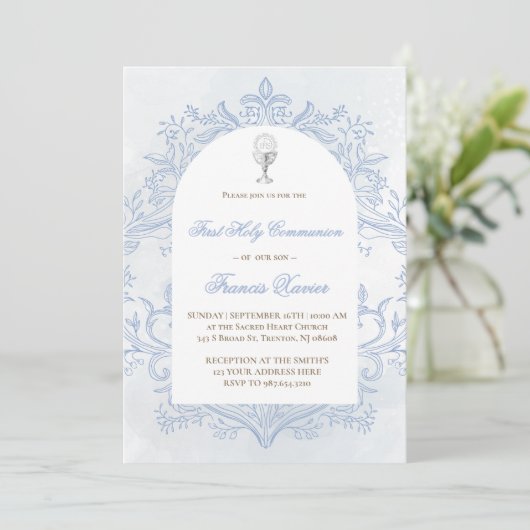  blue design First Holy Communion Kaart (Staand voorkant)
