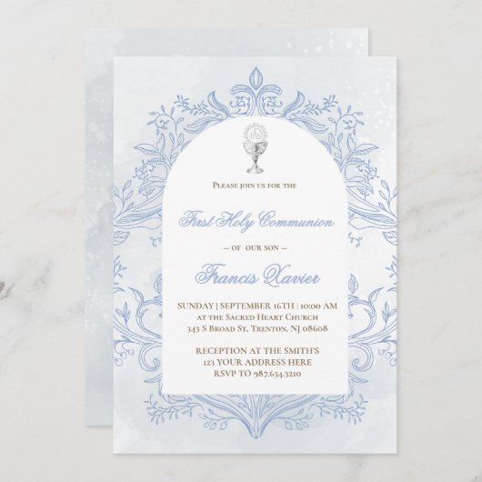  blue design First Holy Communion Kaart (Voorkant / Achterkant)
