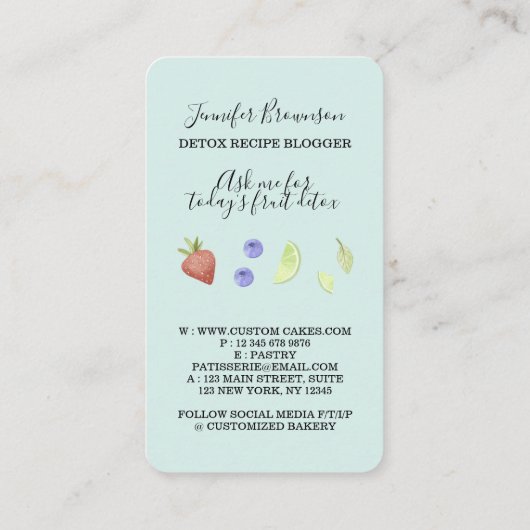 Blue Detox Fresh Fruits Drink Blender Visitekaartje (Achterkant)