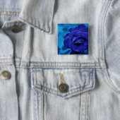 Blue Dewdrop Roos Vierkante Button 5,1 Cm (In situ)