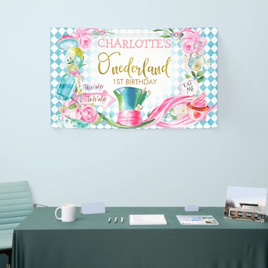 Blue Diamond Alice in Onederland Birthday Banner (Beurs)