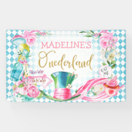 Blue Diamond Alice in Onederland Birthday Banner