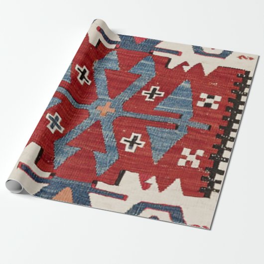 Blue Diamond Arrow Konya II 19th Century Authentic Cadeaupapier (Uitgerold)