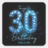 Blue Diamond Bling Glamour 30th Birthday Vierkante Sticker (Voorkant)