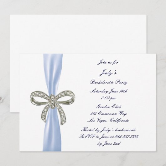 Blue Diamond Bow Bachelorette Party Uitnodiging (Voorkant / Achterkant)