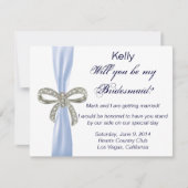 Blue Diamond Bow Wedding Bridesmaid Kaart (Voorkant)