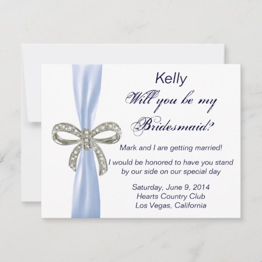 Blue Diamond Bow Wedding Bridesmaid Kaart (Voorkant)
