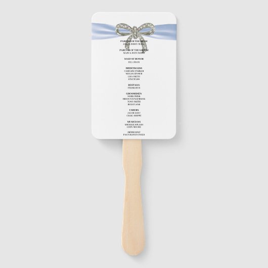 Blue Diamond Bow Wedding Programme Handwaaier (Achterkant)