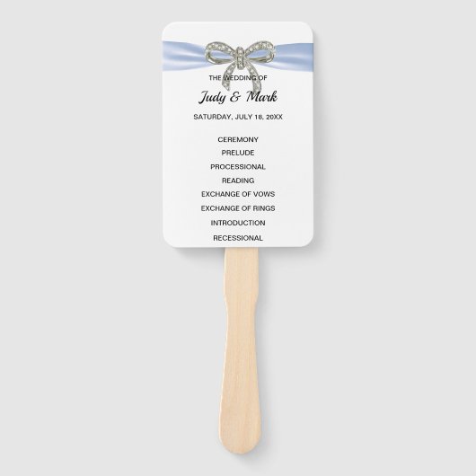 Blue Diamond Bow Wedding Programme Handwaaier (Voorkant)