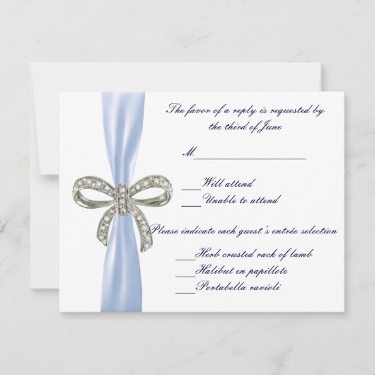 Blue Diamond Bow Wedding Response Card RSVP Kaartje (Voorkant)
