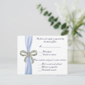 Blue Diamond Bow Wedding Response Card RSVP Kaartje (Staand voorkant)