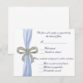 Blue Diamond Bow Wedding Response Card RSVP Kaartje (Voorkant / Achterkant)