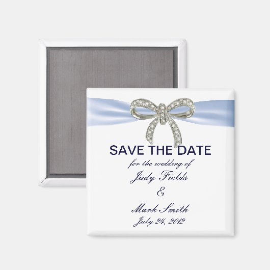 Blue Diamond Bow Wedding Save the Date Magnet (Voorkant / Achterkant)