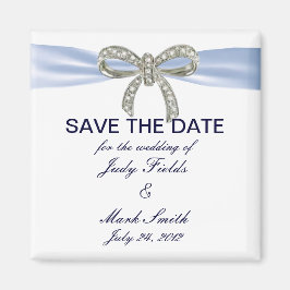 Blue Diamond Bow Wedding Save the Date Magnet