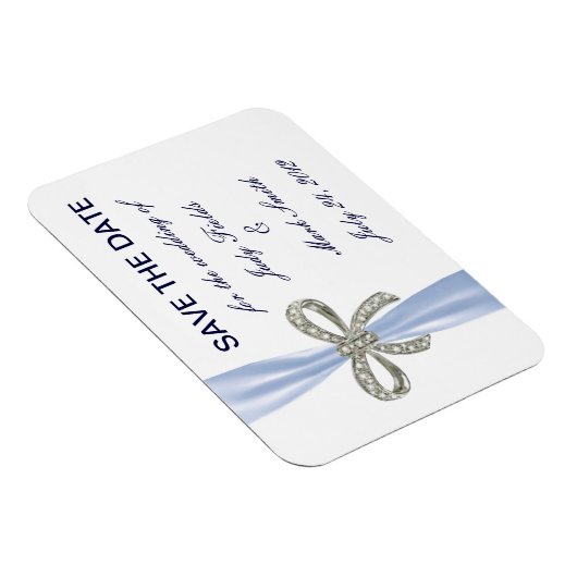 Blue Diamond Bow Wedding Save the Date Magnet Magneet (Rechterzijde)