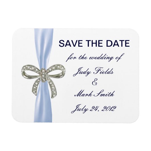 Blue Diamond Bow Wedding Save the Date Magnet Magneet (Horizontaal)